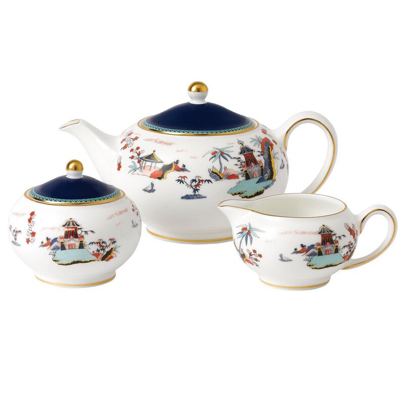 Wedgwood Wonderlust Blue Pagoda Teapot Sugar & Creamer Set of 3 image number 0