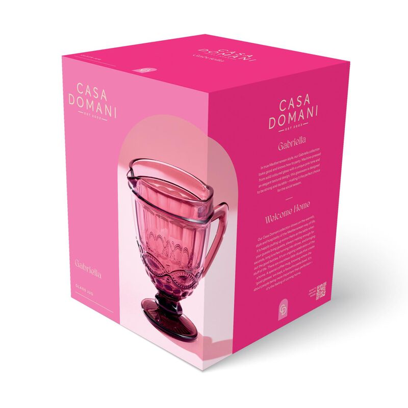 Casa Domani Gabriella Glass Jug 1.1L Pink Gift Boxed image number 1