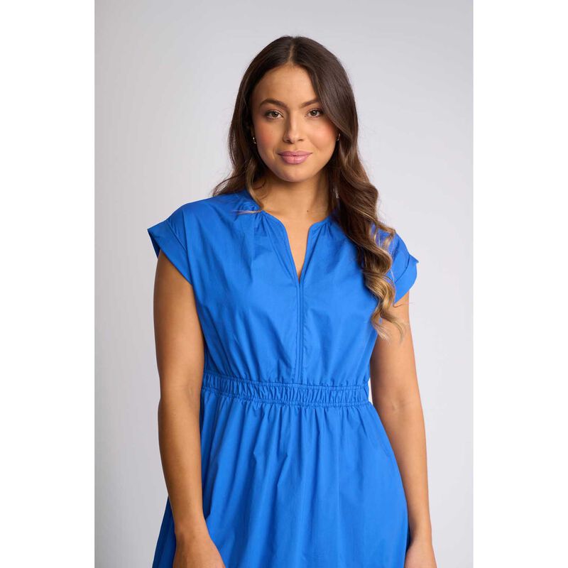 Vassalli V Neck Shirred Waist Dress With Contrast Trim And Pockets image number 2