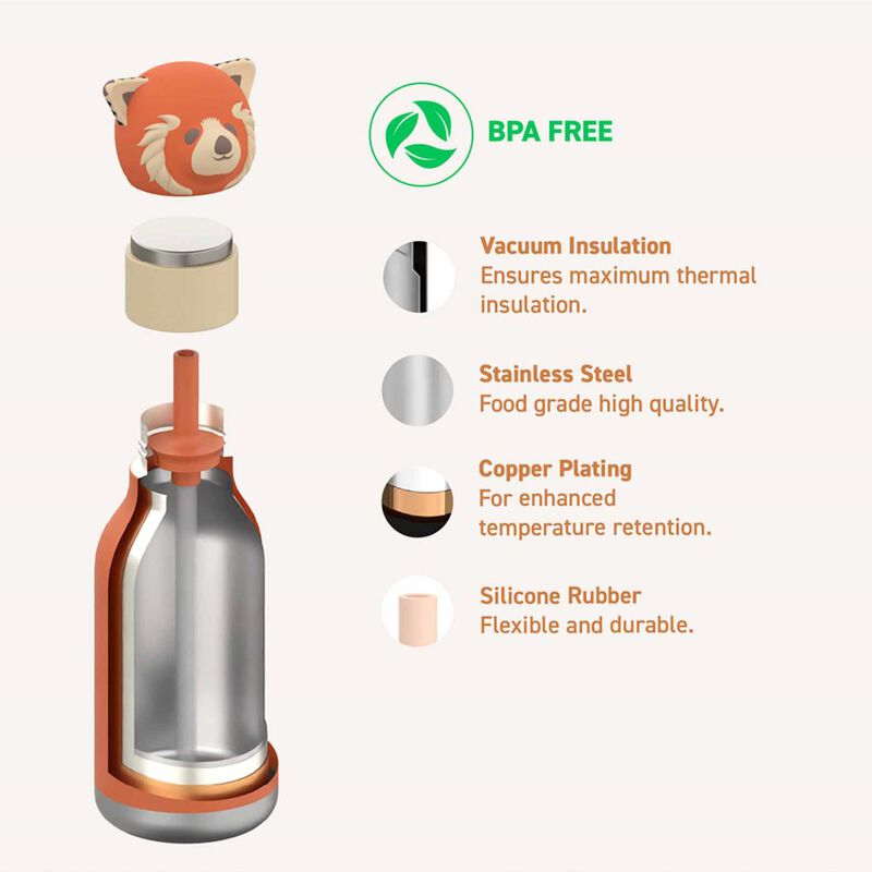 Asobu Bestie Bottle Red Panda Double Wall Insulated Bottle 460ml Orange image number 3