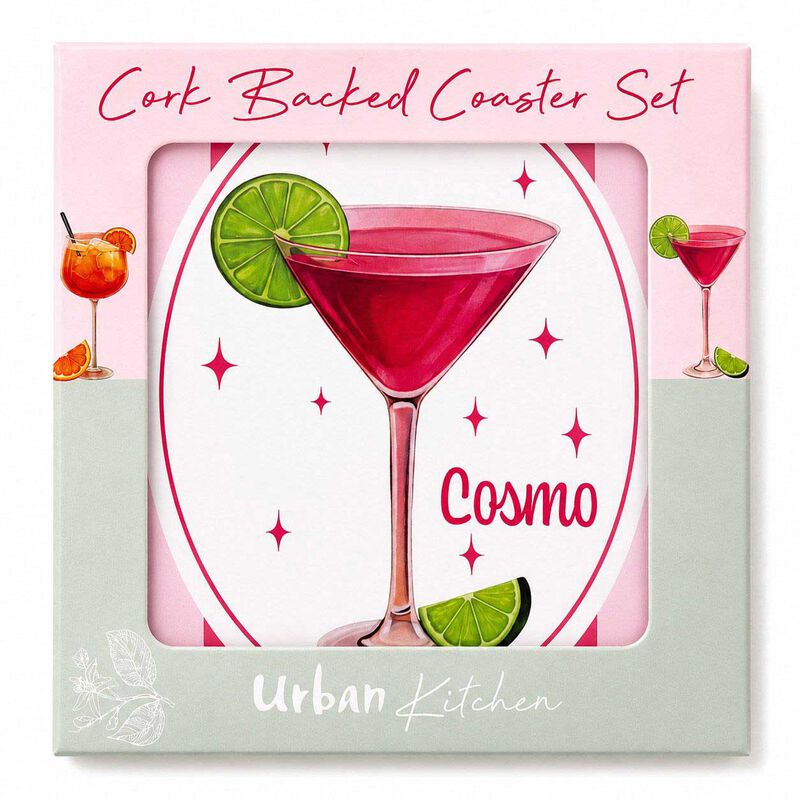Urban Products Summer Spritz Cork & MDF Coasters Pink & Green 10cm Set Of 4 image number 2