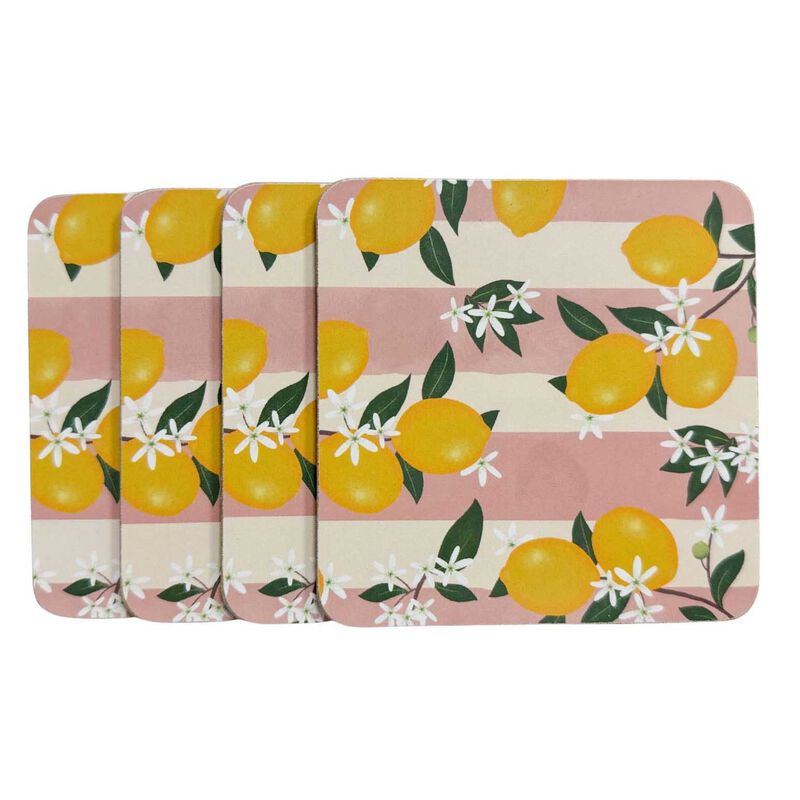 Urban Products Lemon Delicious Cork & MDF Coasters Pink 10cm Set Of 4 image number 0