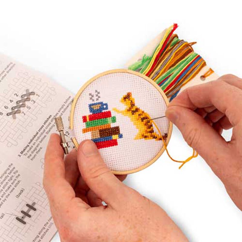 Kikkerland Mini Cross Stitch Embroidery - Cat & Books image number 1