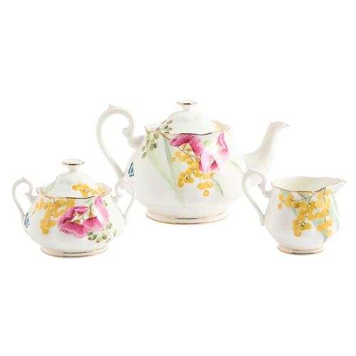 Royal Albert Miranda Kerr Australiana Teapot Sugar Cream White 3 Pieces