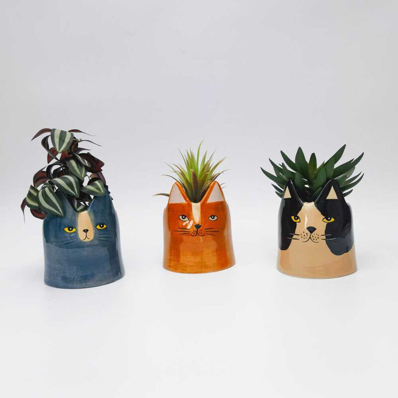 Urban Products Bailey Cat Planter Black & White 14cm image number 1