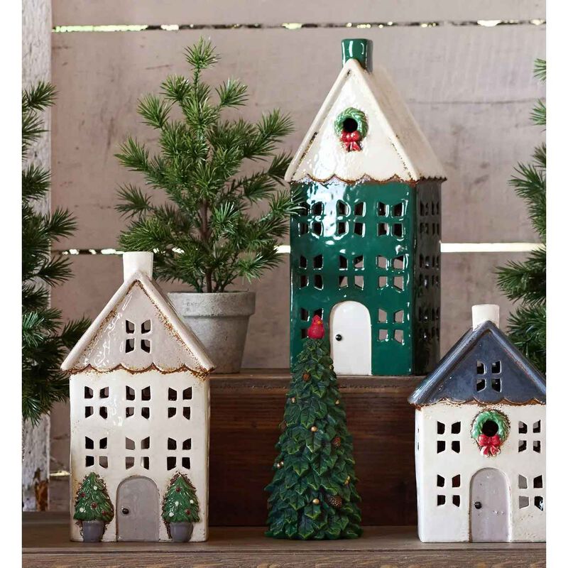 French Country Christmas Tea Light House Green Large image number 1