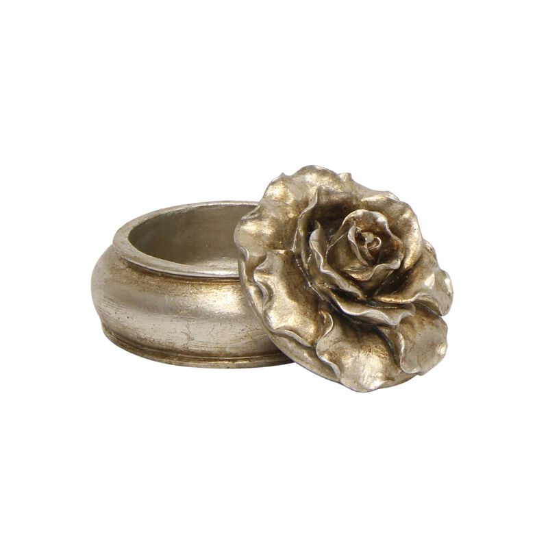 French Country Camelia Small Round Trinket Box Pewter Finish image number 1