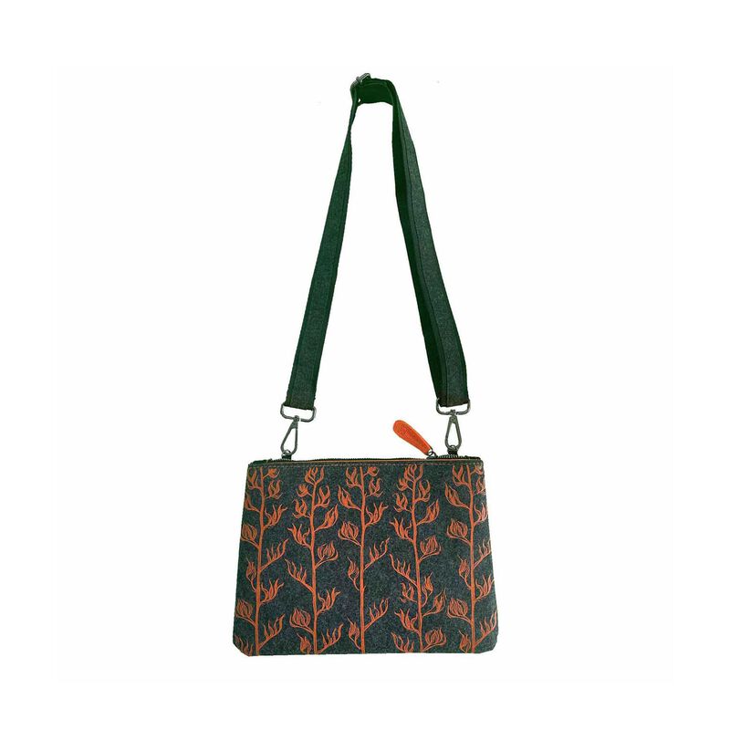 Jo Luping Orange Harakeke On Grey Ecofelt Cross Body Bag image number 0