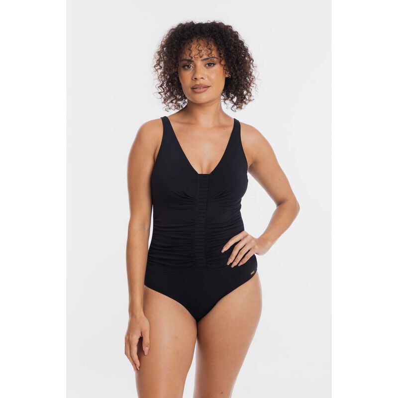 Togs Black V-Neck Ruched Swimsuit image number 3