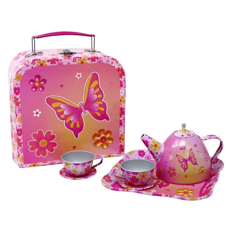 6pc Tin Tea Set In Carry Case Vibrant Vacation 6pc Tin Tea Set In Carry Case Vibrant Vacation