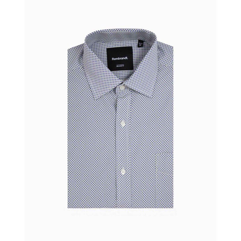 Rembrandt Sinatra Beige & Blue Microdesign Print Shirt image number 2