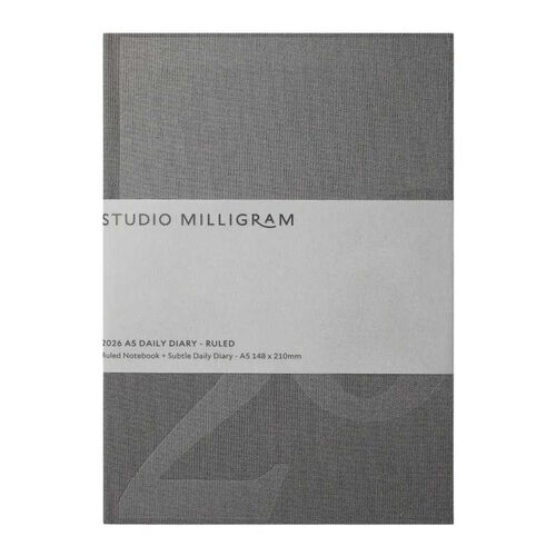 Studio Milligram A5 Charcoal Ruled Hard Cover Daily Diary  2026