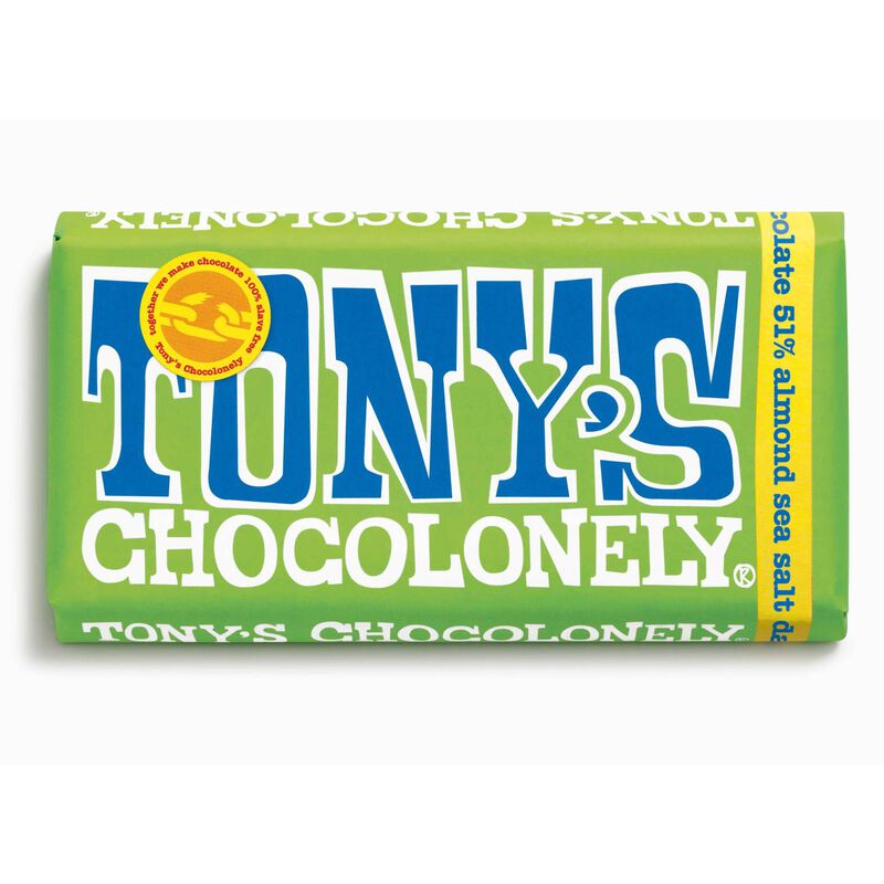 Tony's Chocolonely Dark Chocolate Almond Sea Salt 51% Bar 180g image number 0