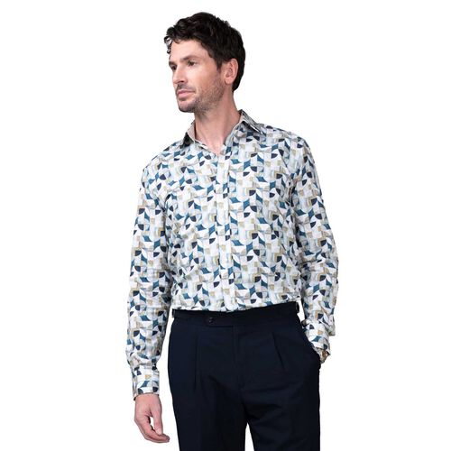 Rembrandt Barbican White, Sand & Blue Abstract Shirt