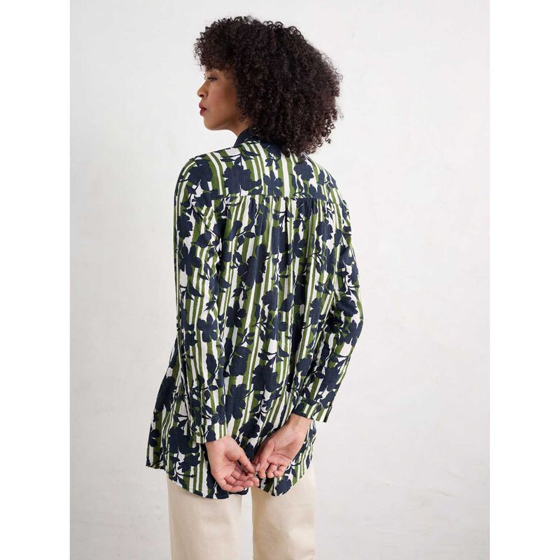 Seasalt Cornwall Wren Flutter Shirt Camellia Stripe Forest Green image number 1