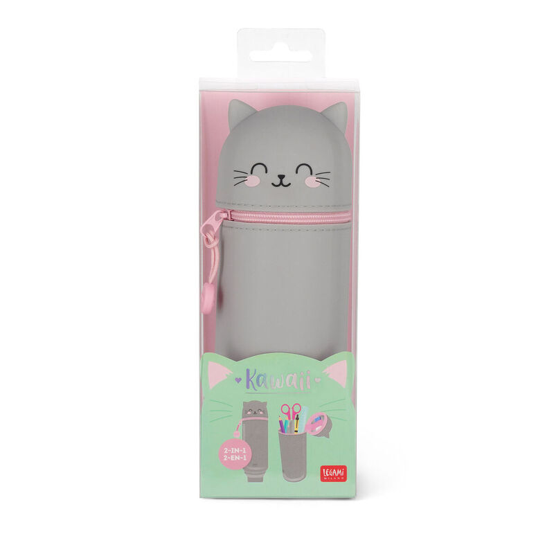 Legami Kawaii 2-in-1 Soft Silicone Pencil Case - Kitty image number 3