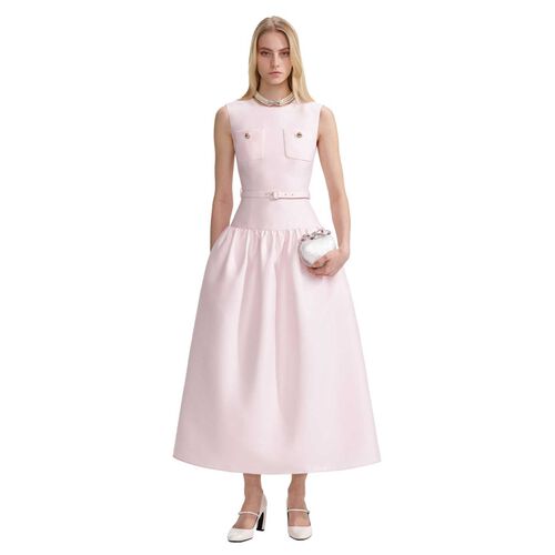 Self Portrait Pink Taffeta Midi Dress