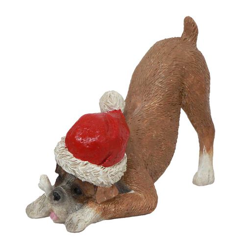 French Country Boxer with Santa Hat