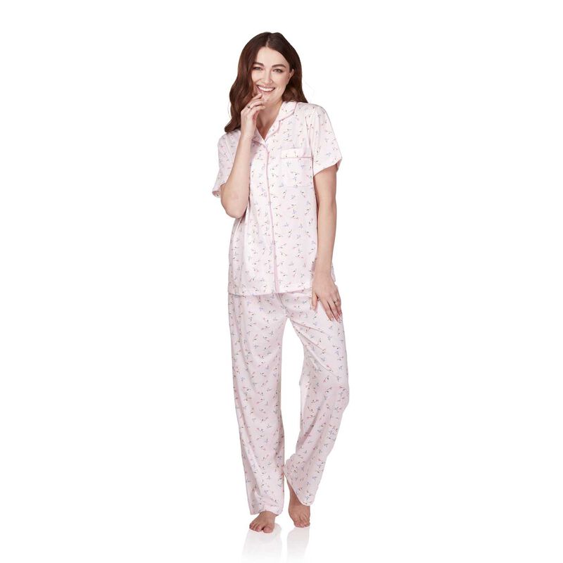La Marquise Flower Leaf Short Sleeve Button Through Pyjama Set image number 5