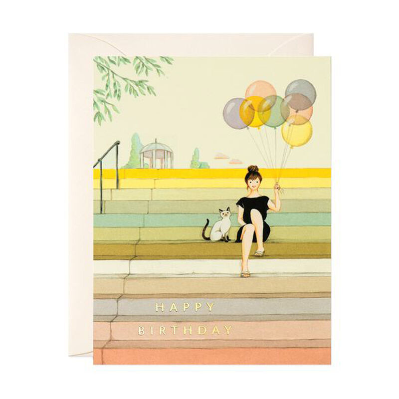 Vevoke Foil Card Girl On Stairs Birthday image number 1