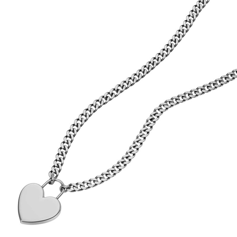 Fossil Sutton Silver-Tone Stainless Steel Heart Necklace image number 1