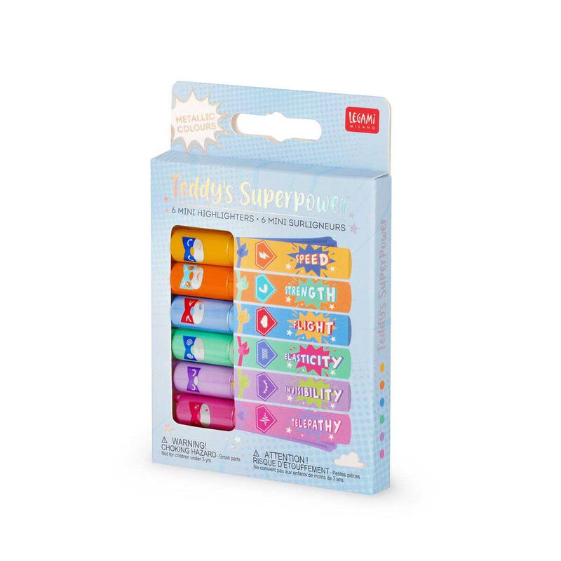 Legami Set of 6 Mini Highlighters - Teddy's Superpower image number 1