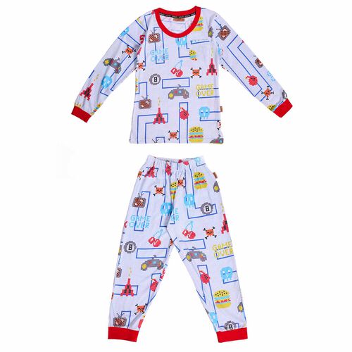 Kip&Co Gamer White Organic Cotton Long Sleeve Top & Pant Pyjama Set