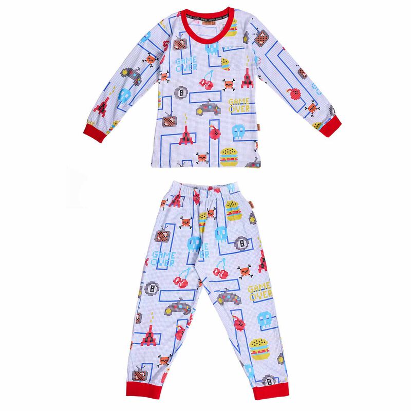 Kip&Co Gamer White Organic Cotton Long Sleeve Top & Pant Pyjama Set image number 0
