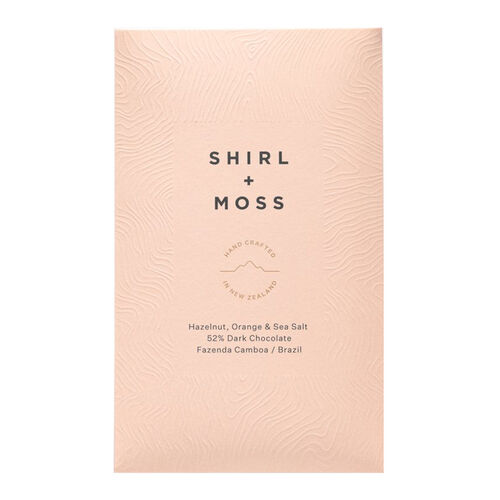 Shirl + Moss Hazelnut, Orange + Sea Salt 52% Dark Chocolate Bar 80G