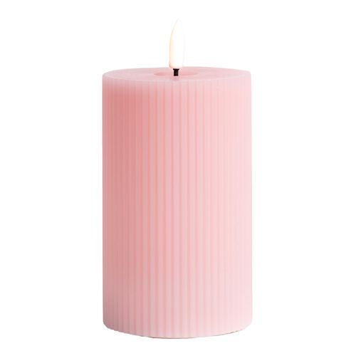 Stellar Haus Pink Fluted Pillar LED Candle With Timer 12.5x7.5cm