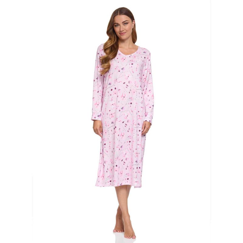 La Marquise Floral Reflections Jersey Long Sleeve Nightdress image number 0