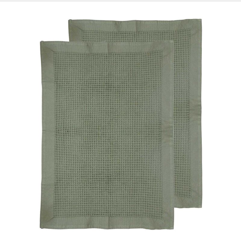Ladelle Ollie Waffle Green 2Pk Kitchen Towel image number 0