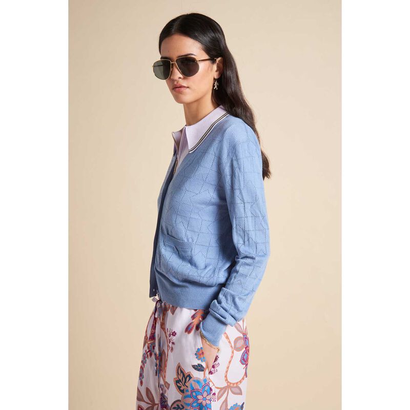 Karen Walker Monogram Pointelle Knit Cardigan | Ballantynes Department ...