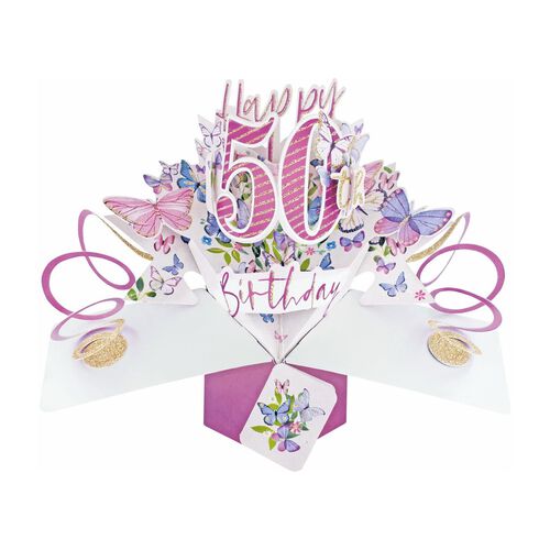 Antics 50th Birthday Butterflies Pop Up Card