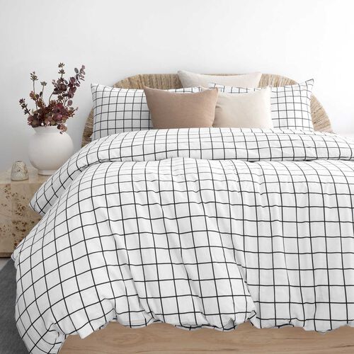 Bambury Grid Black Flannelette Quilt Cover Set
