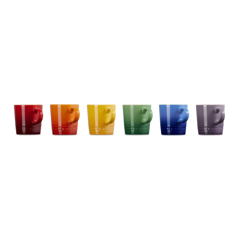 Le Creuset Stoneware Rainbow Set of 6 Espresso Mugs 100ml image number 1