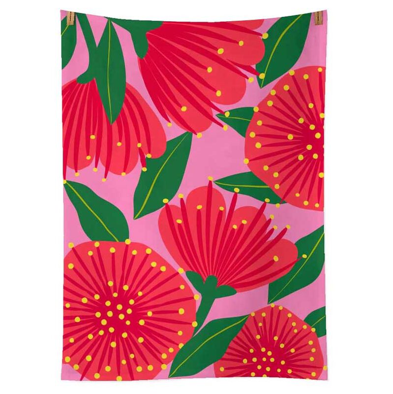 Bright Botanical Pink Pohutukawa Tea Towel image number 0