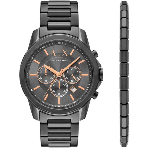 Armani Exchange Gunmetal Watch And Bracelet Gift Set AX7170Set