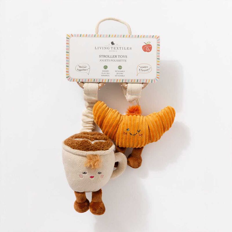Living Textiles Plush Stroller Toy 2Pk - Coffee & Croissant image number 2