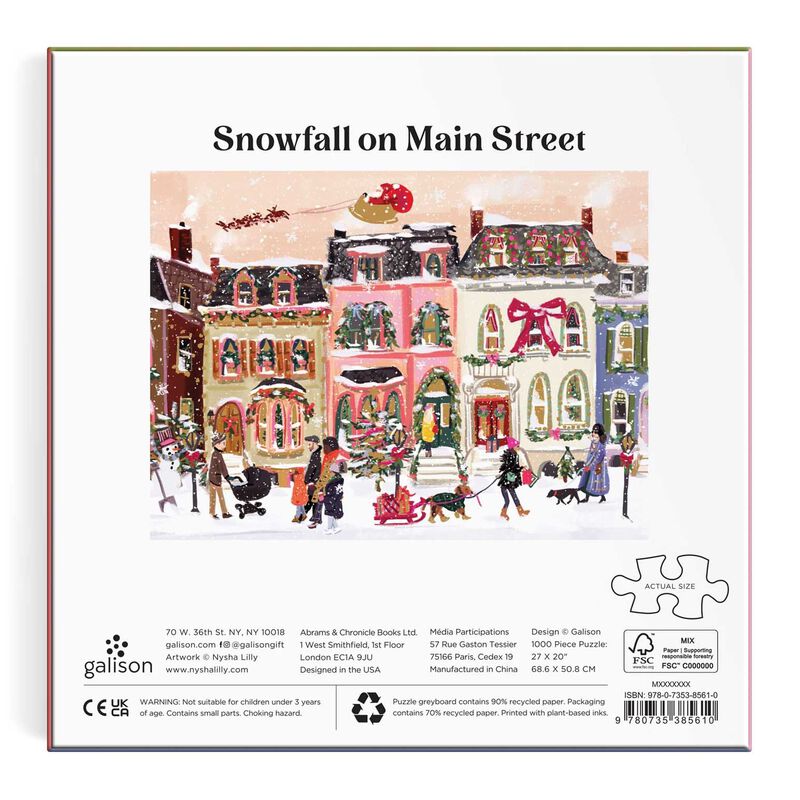 Galison Snowfall on Main Street 1000 Piece Foil Puzzle image number 2