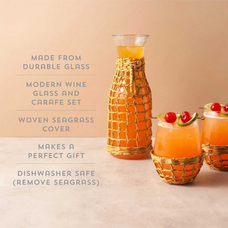 Island Carafe & Stemless Wine Glass Set By Twine Living® image number 2