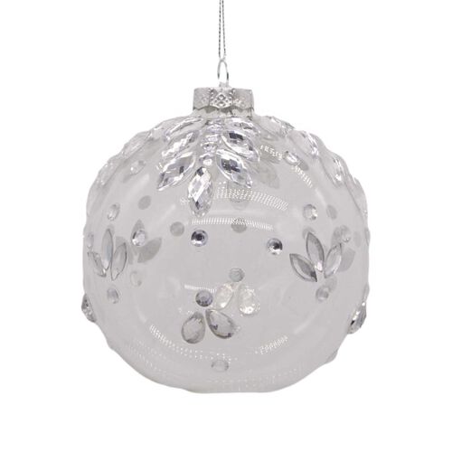 Glass Ball Clear With Diamantee 10cm