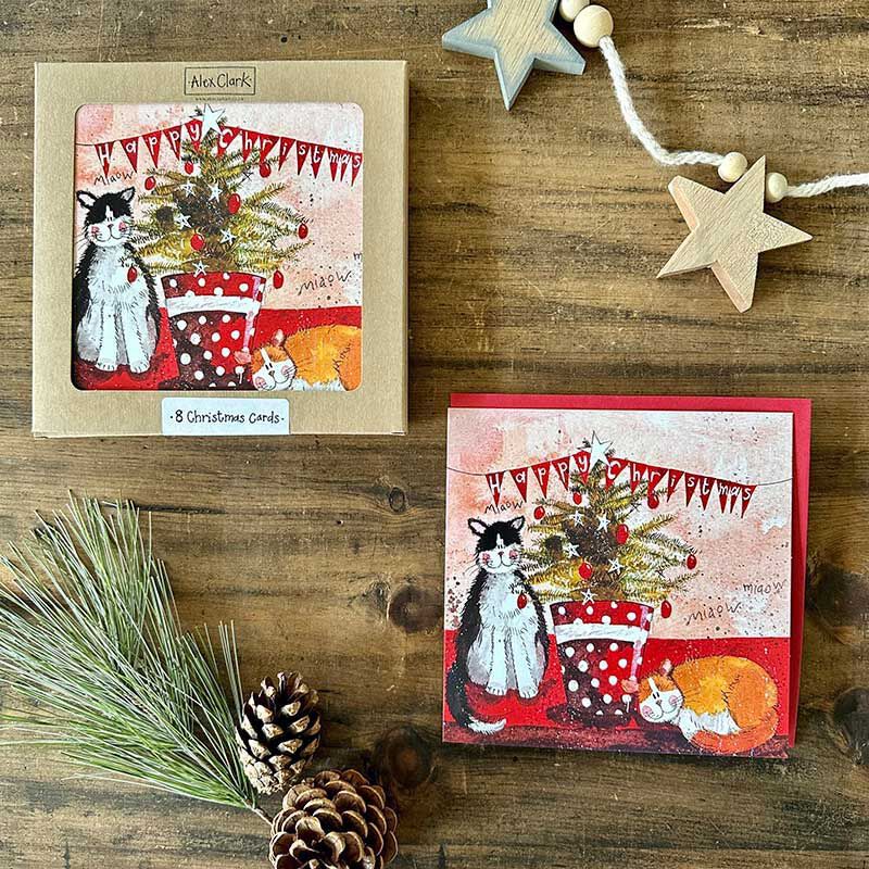 Alex Clark Cats And Christmas Tree Box Of 8 Cards image number 1