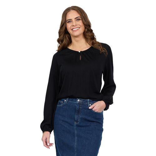 Vassalli 100% Merino Round Neck Top With Front Keyhole