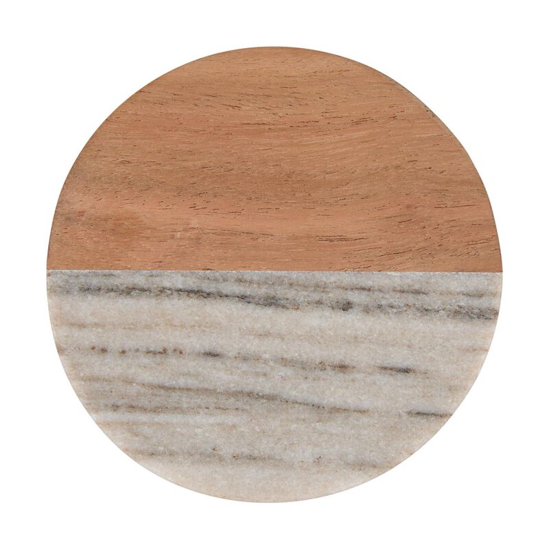Maxwell & Williams Collective Round Marble & Acacia Coaster 10cm Beige image number 0