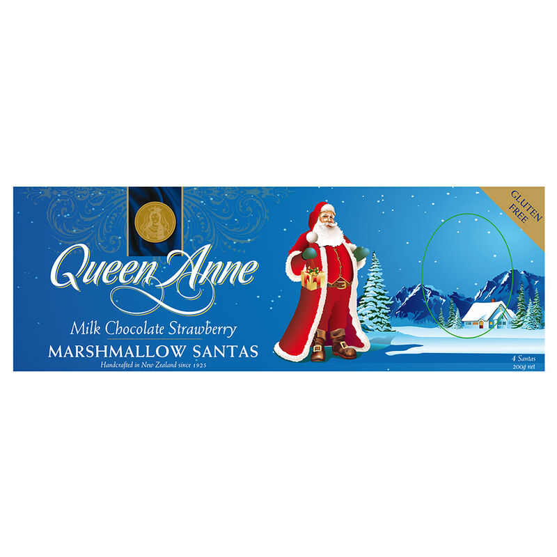 Queen Anne Milk Chocolate Strawberry Marshmallow Santas 200g image number 0