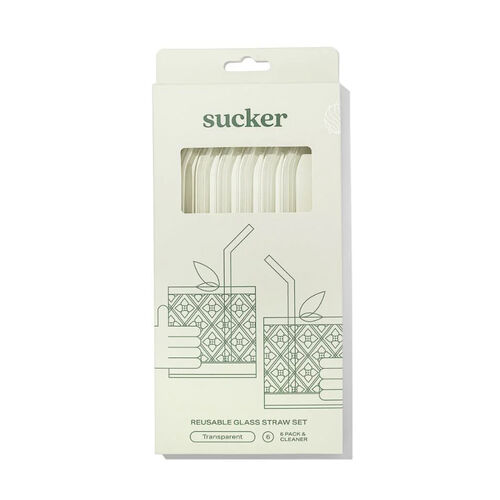 Sucker Reusable Glass Drinking Straws 6 Pack - Transparent