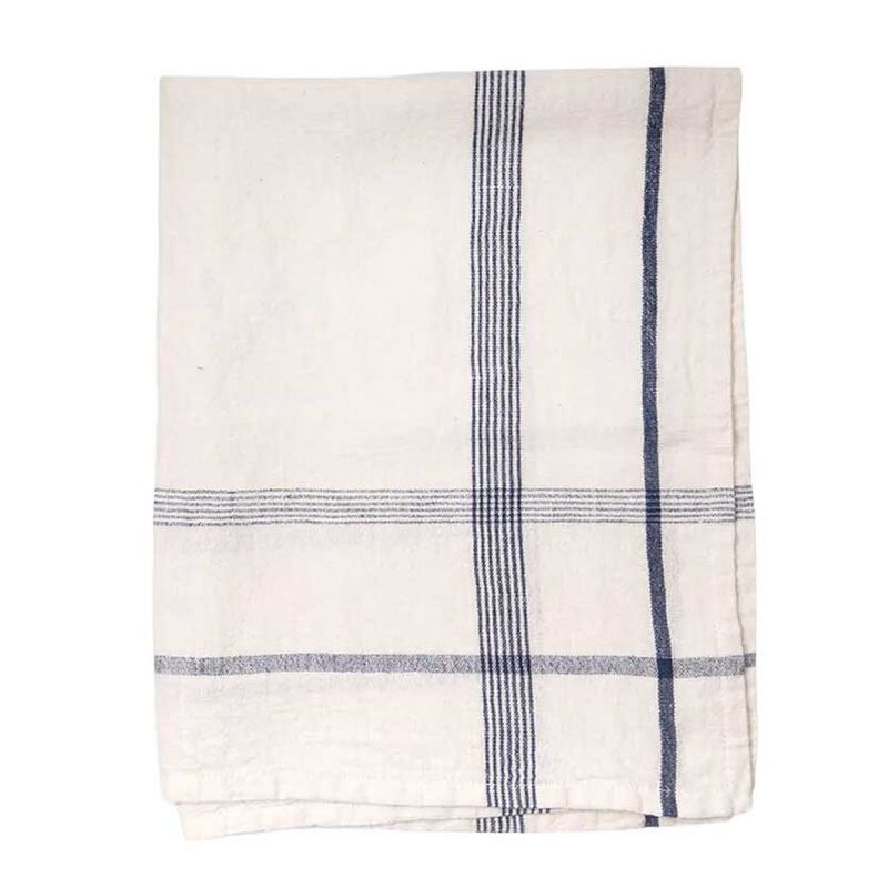 French Country Plaid Cotton Linen Marine Blue Teatowel image number 0