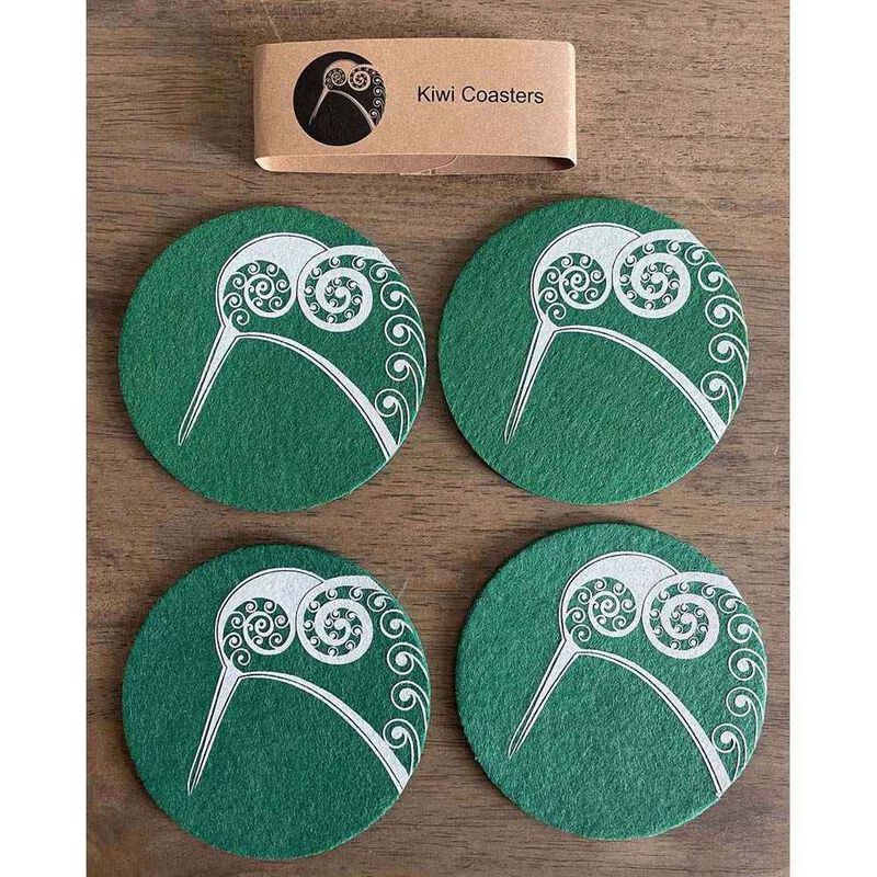 Jo Luping Kiwi On Green Set Of 4 Ecofelt Coaster image number 1
