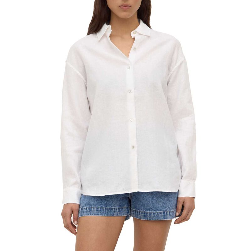Assembly Label Everyday Womens Linen Long Sleeve Shirt White image number 0